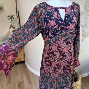 Cabi fall floral long sleeve festive maxi dress